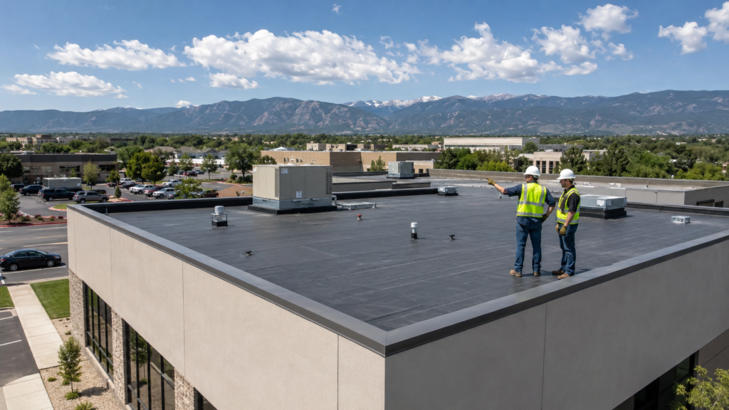 Commercial low-slope roofing project in Colorado Springs