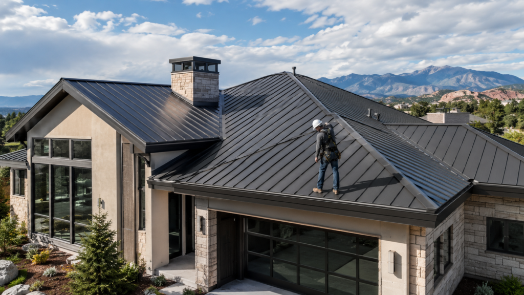 Standing seam metal roof on a modern Colorado Springs home